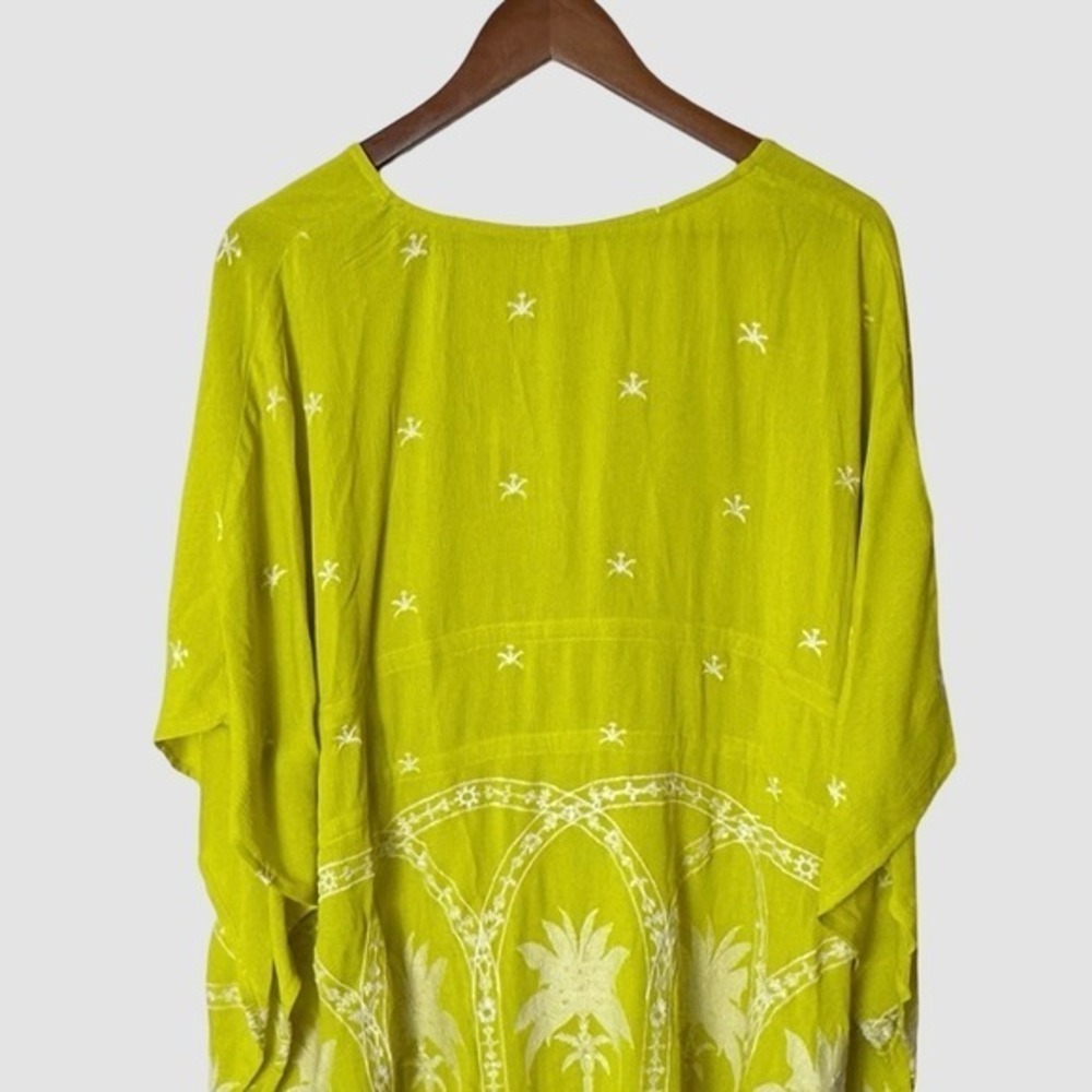 Soma Swim Embroidered Cover Up Green Yellow Tie Front Tunic Small Medium NWT - Picture 8 of 9
